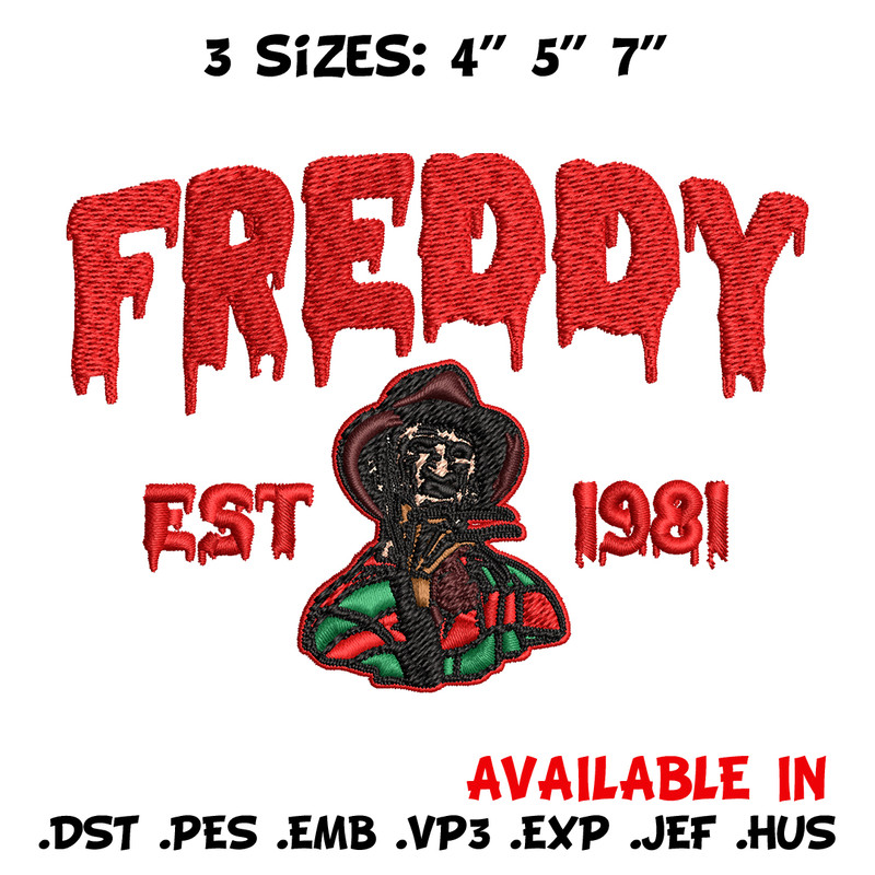 Freddy Krueger Embroidery design, Freddy horror Embroidery, Embroidery File, horror design, Digital download..jpg