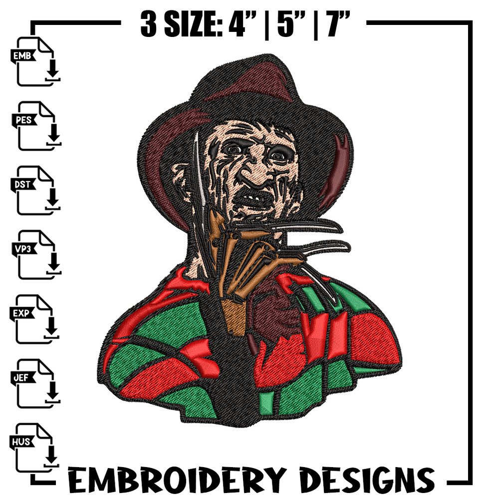 Freddy Krueger Embroidery design, Freddy horror Embroidery, horror design, Embroidery File, Digital download..jpg