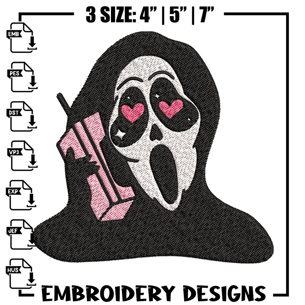 Ghost Face Call Me Embroidery design, Ghost Face Embroidery, Embroidery File, Horror design, Digital download..jpg