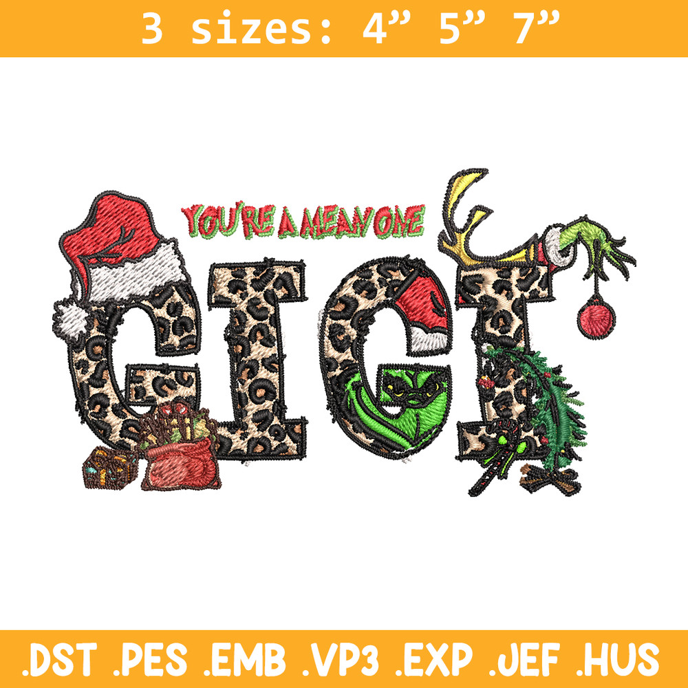 Gigi Christmas Grinch You're The Mean One Christmas Embroidery design, Grinch Embroidery, logo design, Instant download..jpg