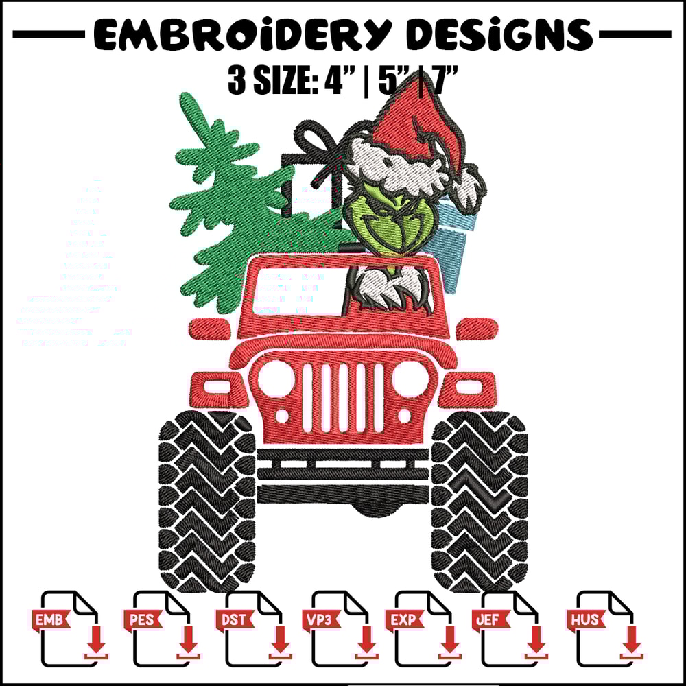 Grinch Jeep Christmas Embroidery design, Grinch Christmas Embroidery, logo design, Embroidery File, Digital download..jpg