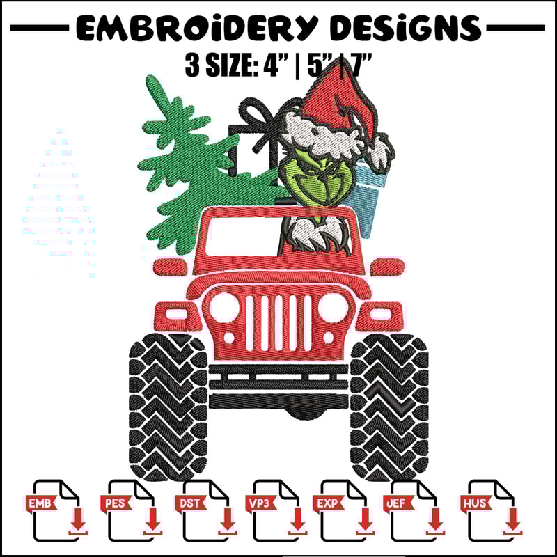 Grinch Jeep Christmas Embroidery design, Grinch Christmas Embroidery, logo design, Embroidery File, Digital download..jpg