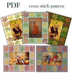 embroidered frame. fall embroidery design. easy cross stitch pattern. beginner embroidery. autumn maple leaves stitch