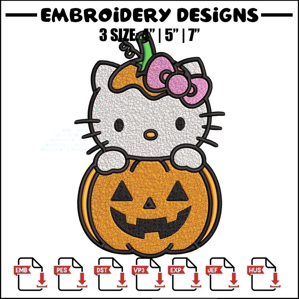 Hello Kitty With Pumpkin Embroidery design, Hellokitty Embroidery, cartoon design, Embroidery File, Digital download.jpg