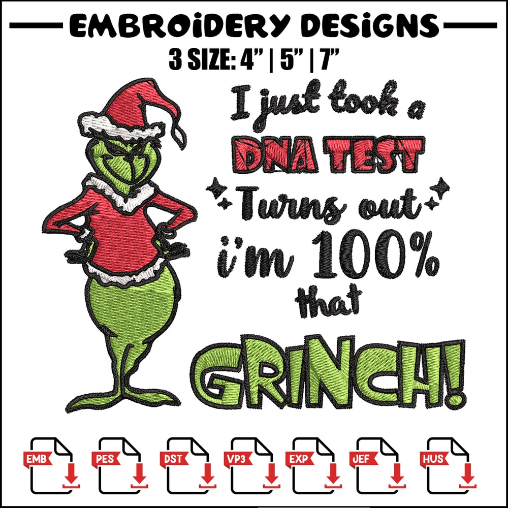 I Just Took A DNA Test Grinch Embroidery design, Grinch christmas Embroidery, Grinch design, Instant download.jpg