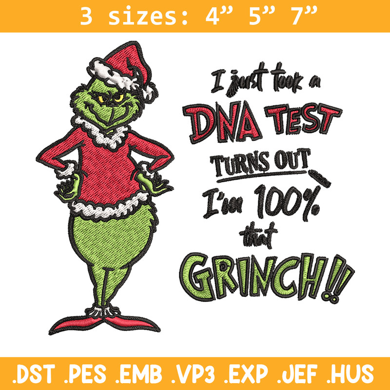 I Just Took A DNA Test Grinch Embroidery design, Grinch christmas Embroidery, Grinch design, Instant download..jpg