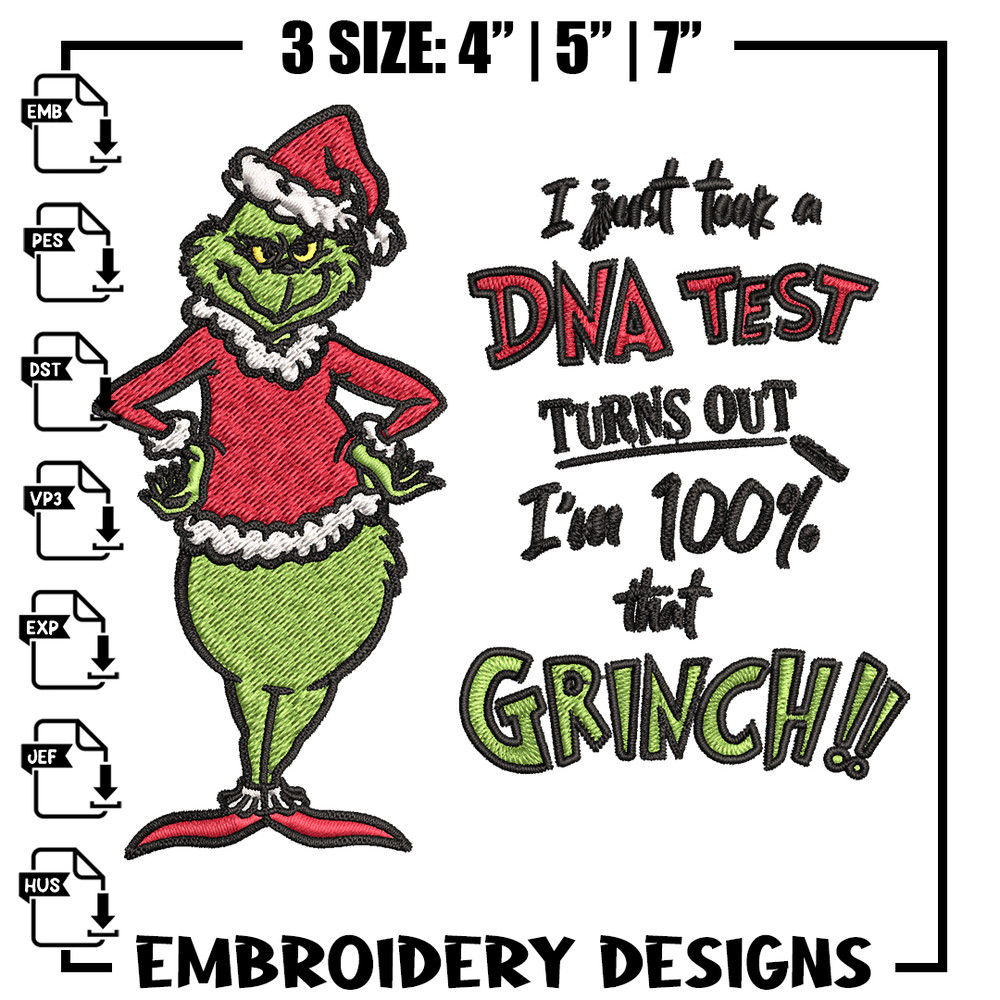 I Just Took A DNA Test Grinch Embroidery design, Grinch christmas Embroidery, Grinch design, Instant download..jpg