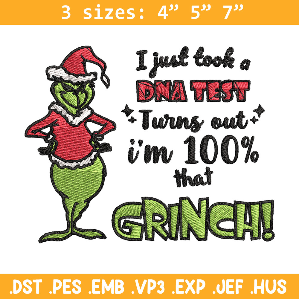 I Just Took A DNA Test Grinch Embroidery design, Grinch christmas Embroidery, Grinch design, Instant download.jpg