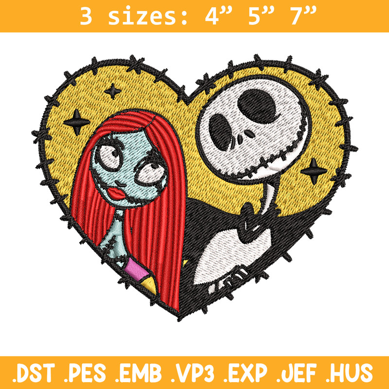 Jack and Sally in Heart Embroidery design, Horror Embroidery, horror design, Embroidery File, Digital download..jpg