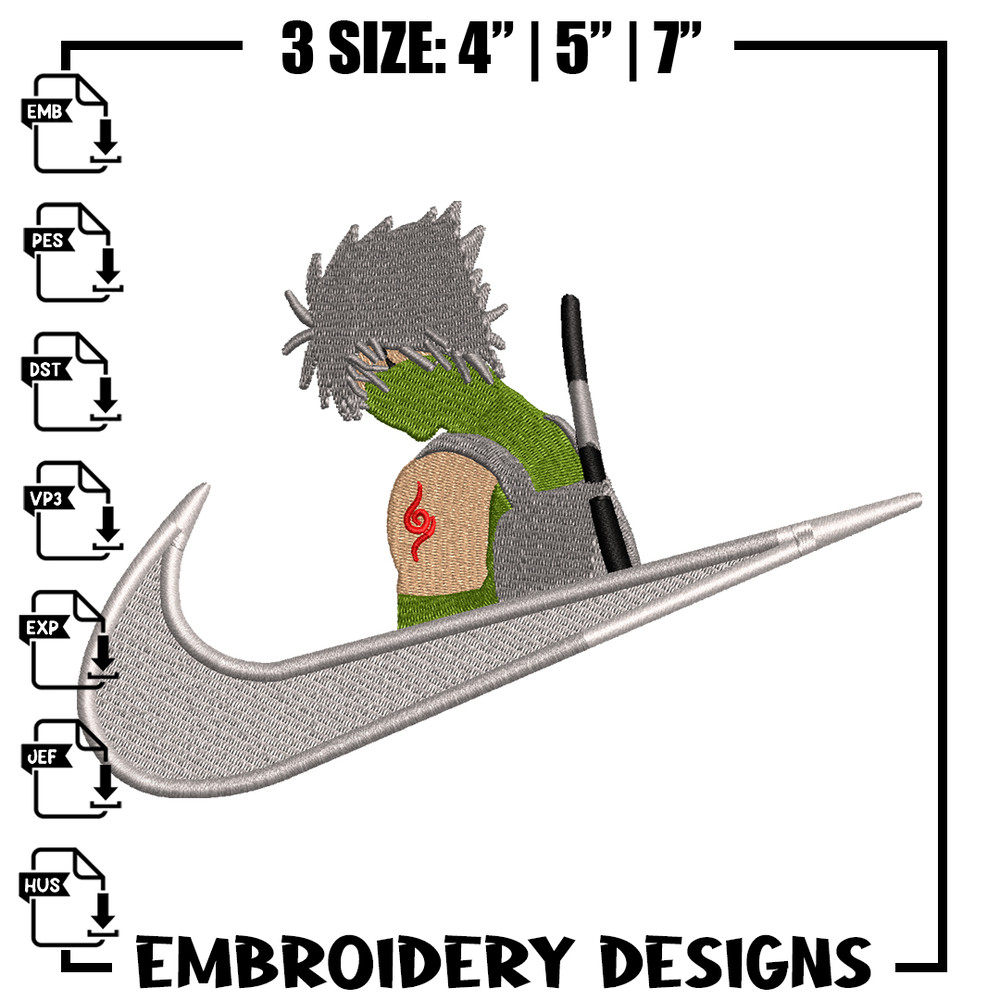 Kakashi Hatake Nike embroidery design, Naruto embroidery, nike design, anime design, anime shirt, Digital download.jpg