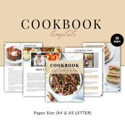 Cookbook Template, Recipe Ebook Template, Editable Canva eBook, Recipe Card, Meal Planner, Canva Templates - 26 Pages