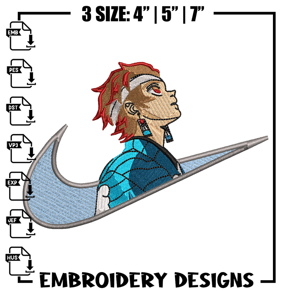 Kamado Tanjiro Nike embroidery design, Kimetsu no Yaiba embroidery, Nike design, anime design, Digital download.jpg