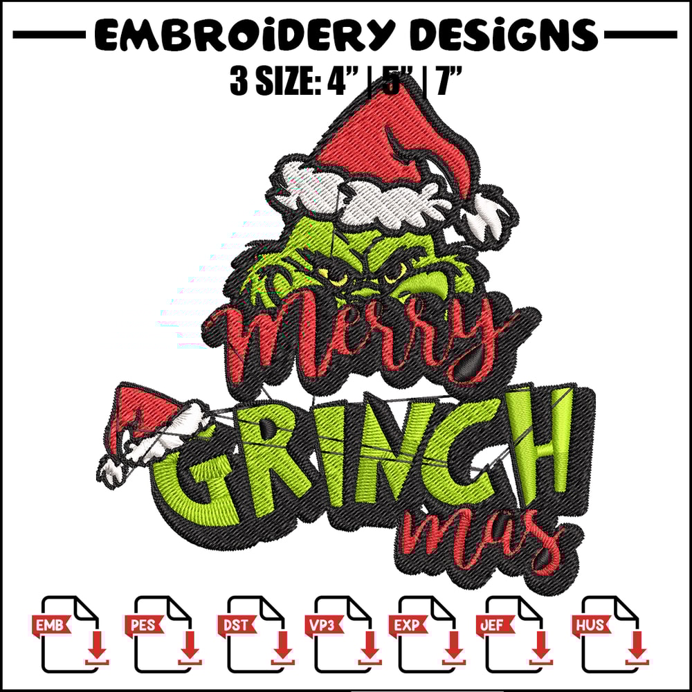 Merry Christmas Grinch Embroidery design, Grinch Christmas Embroidery, Grinch design, Embroidery file, Digital download..jpg