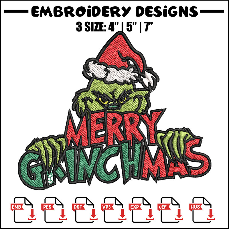Merry christmas Grinch Embroidery design, Grinch christmas Embroidery, Grinch design, Embroidery File, Instant download..jpg