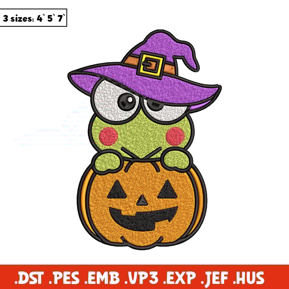 Keropi pumpkin Embroidery design, Halloween Hello kitty Embroidery, cartoon design, Embroidery File, Digital download..jpg