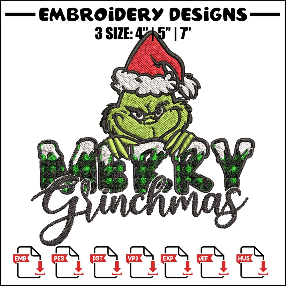 Merry Grinch Embroidery design, Grinch Merry Christmas Embroidery, Grinch design, Embroidery File, Digital download..jpg