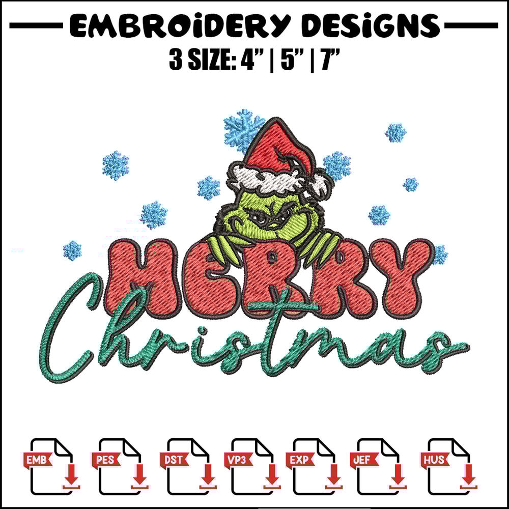 Merry Grinch Embroidery design, Grinch Merry Christmas Embroidery, Grinch design, Embroidery File, Digital download.jpg
