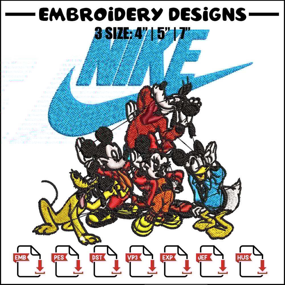 Mickey and friends Nike Embroidery design, Disney Embroidery, Nike design, Embroidery file, logo shirt, Instant download.jpg