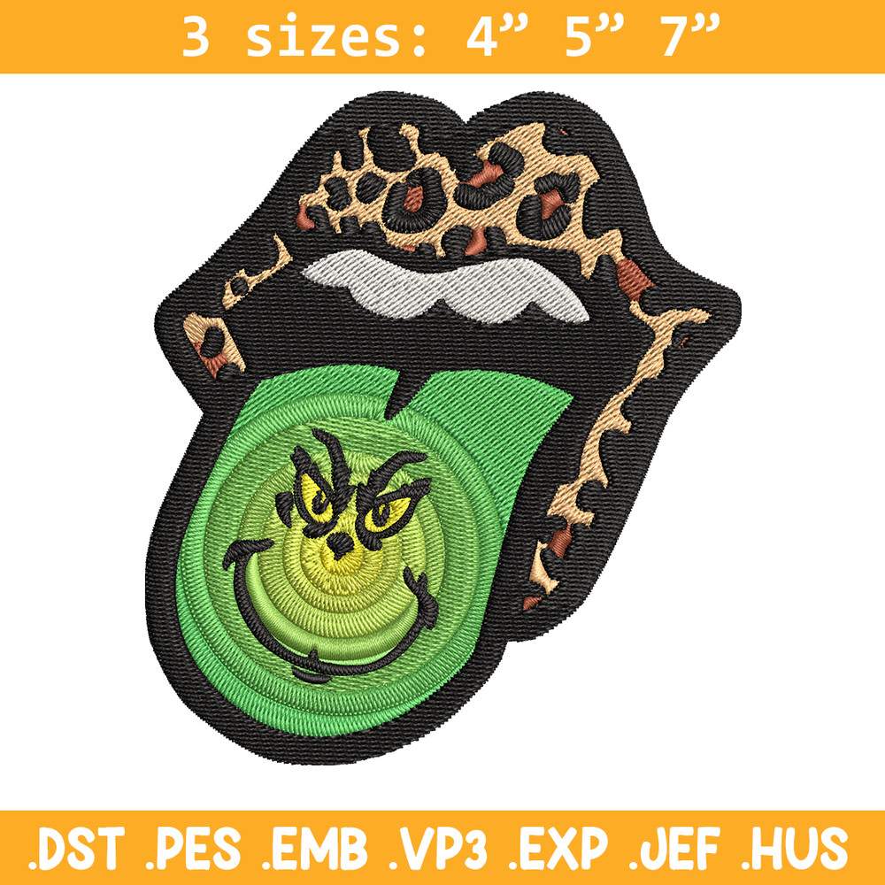 Leopard Lips Grinch Tongue Embroidery design, Grinch Embroidery, Grinch design, Embroidery file, Instant download..jpg