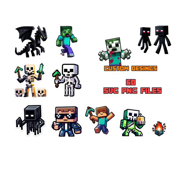 Minecraft sticker svg png bundle, minecraft icons, video gam | Inspire ...