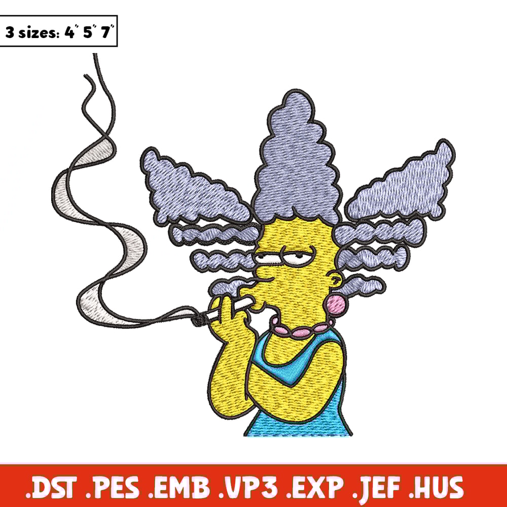 Marge Simpson Smoking Embroidery design, Marge Simpson Embroidery, cartoon design, Embroidery File, Digital download..jpg