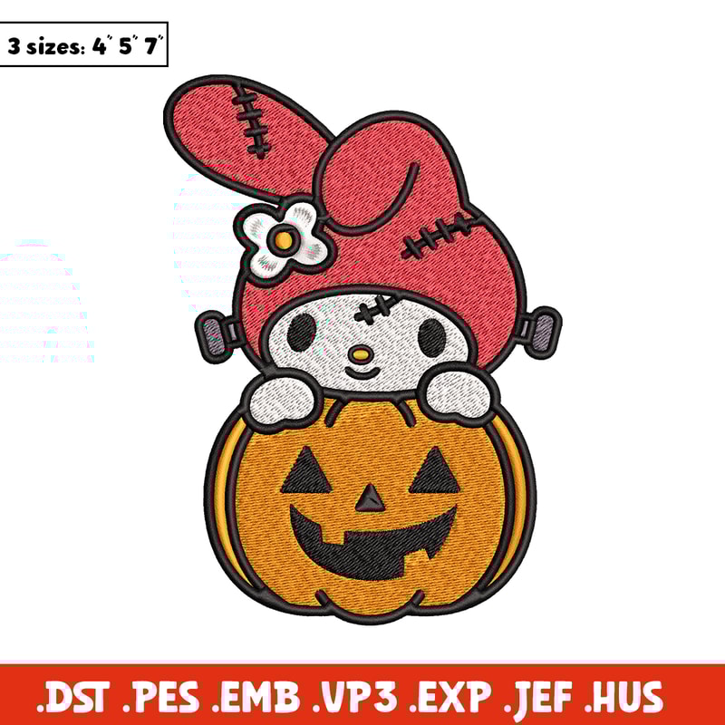 Melody pumpkin Embroidery design, Halloween Hello kitty Embroidery, cartoon design, Embroidery File, Digital download..jpg