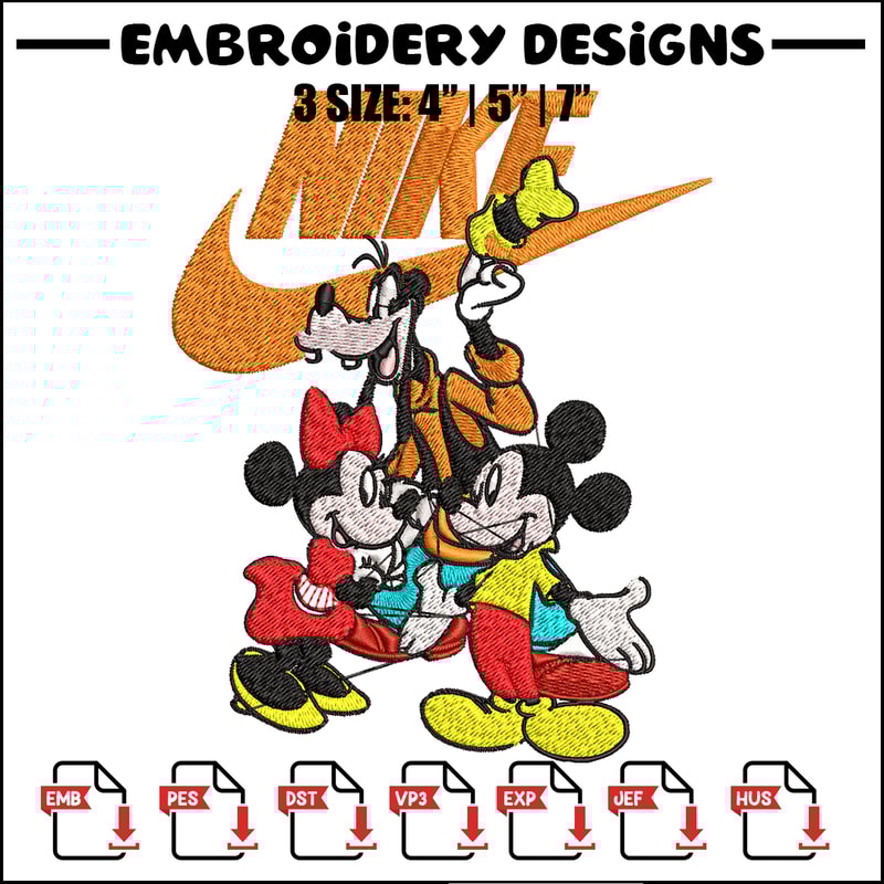 Mickey Mouse friends Nike Embroidery design, Disney Embroidery, Nike design, Embroidery file, Instant download..jpg