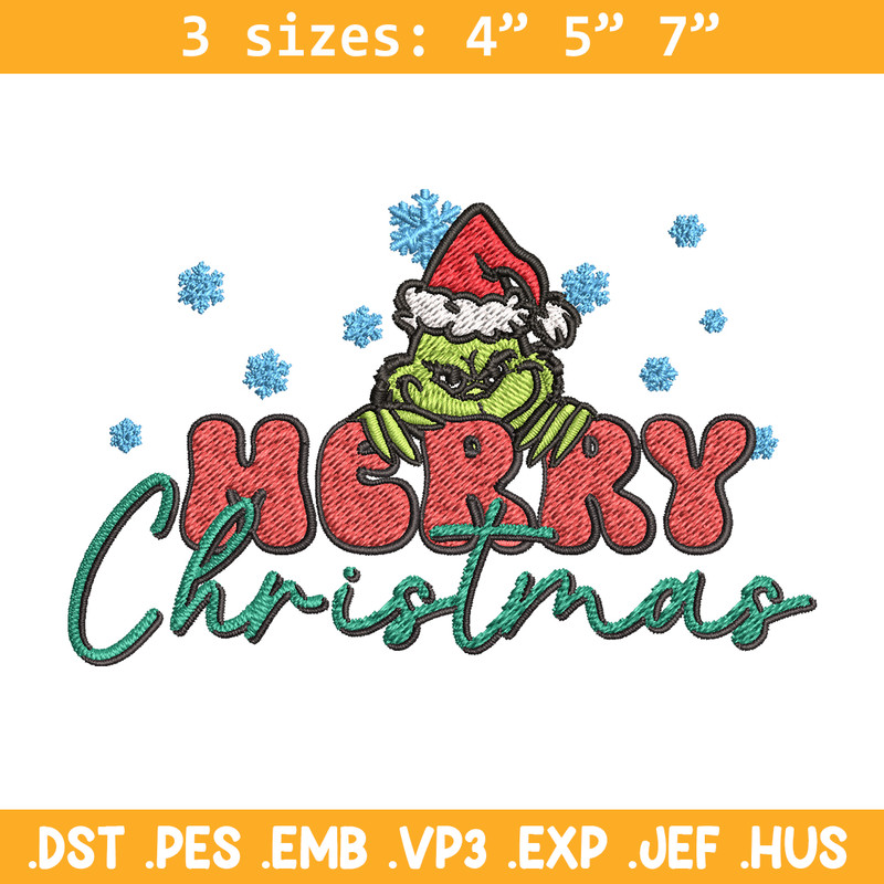 Merry Grinch Embroidery design, Grinch Merry Christmas Embroidery, Grinch design, Embroidery File, Digital download.jpg