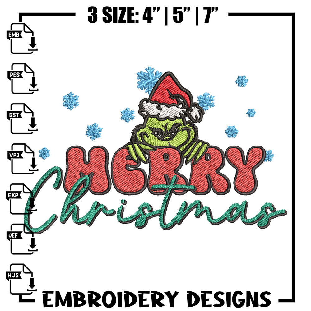Merry Grinch Embroidery design, Grinch Merry Christmas Embroidery, Grinch design, Embroidery File, Digital download.jpg