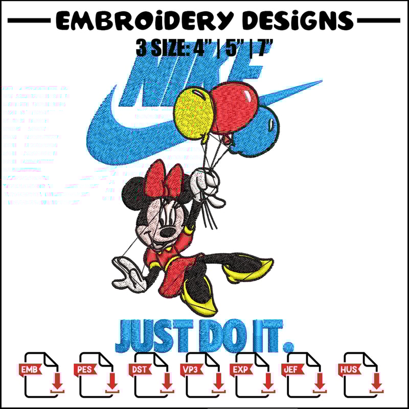 Minnie Mouse holding balloon Nike Embroidery design, Disney Embroidery, Nike design, Embroidery file, Instant download..jpg