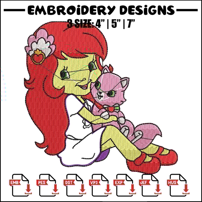 Morangunho gato aplique embroidery design, cartoon embroidery, Embroidery file, Nike design, Instant download.jpg