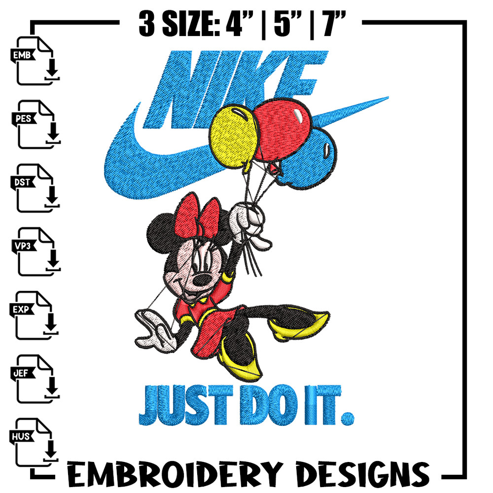 Minnie Mouse holding balloon Nike Embroidery design, Disney Embroidery, Nike design, Embroidery file, Instant download..jpg