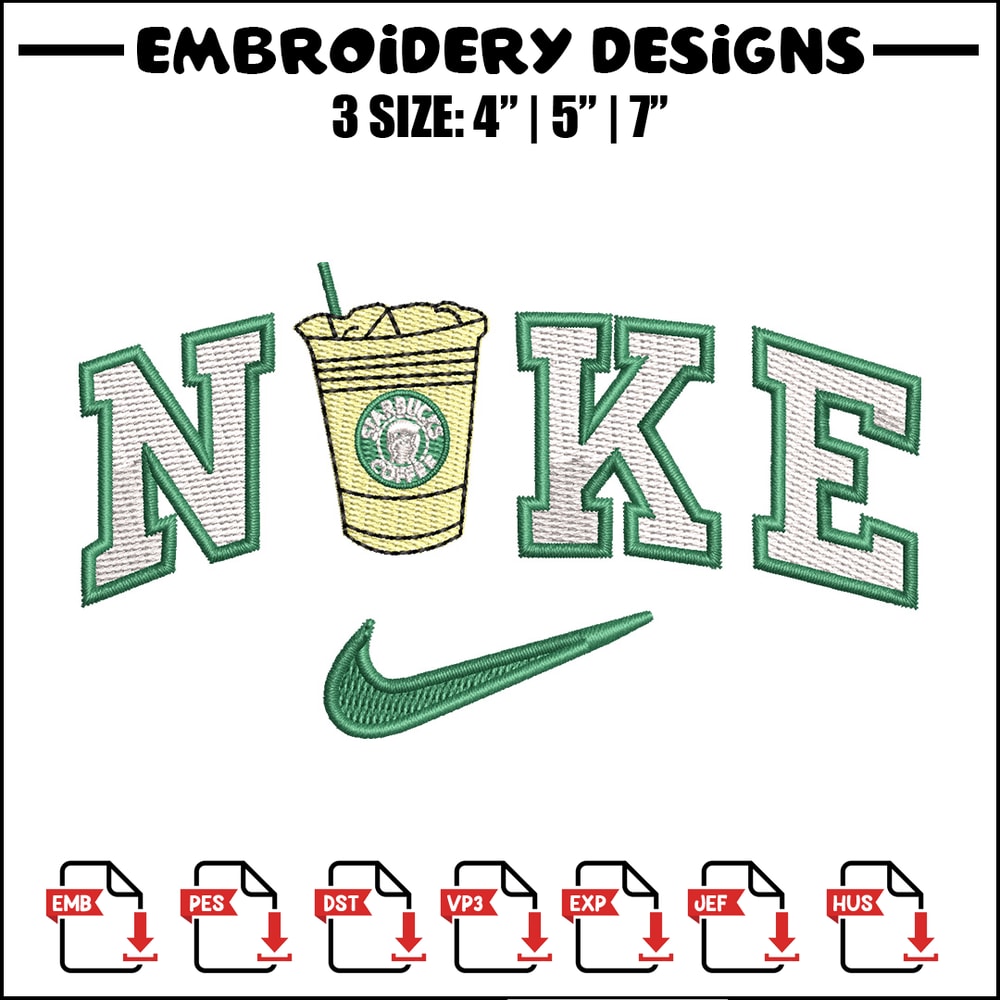 Nike coffee embroidery design, Starbuck embroidery, Nike design, Embroidery shirt, Embroidery file,Digital download.jpg