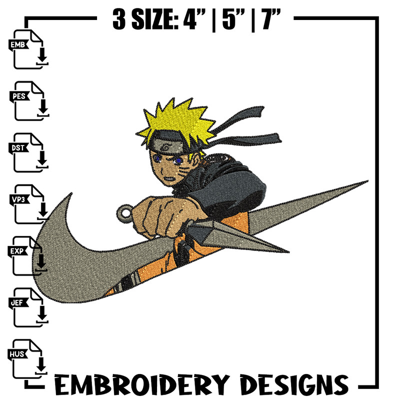 Naruto Kunai Nike Nike embroidery design, Naruto embroidery, Nike design, anime design, anime shirt, Digital download.jpg
