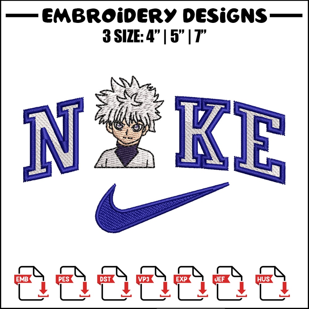 Nike Killua embroidery design, HxH embroidery, Nike design, Embroidery shirt, Embroidery file, Digital download.jpg