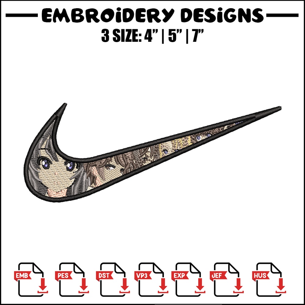 Nike mai embroidery design, Seishun Buta embroidery, Nike design,Embroidery file,Embroidery shirt,Digital download.jpg