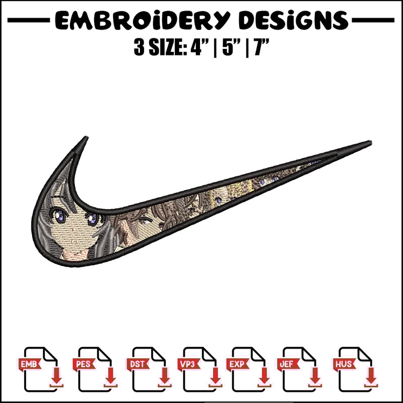 Nike mai embroidery design, Seishun Buta embroidery, Nike design,Embroidery file,Embroidery shirt,Digital download.jpg