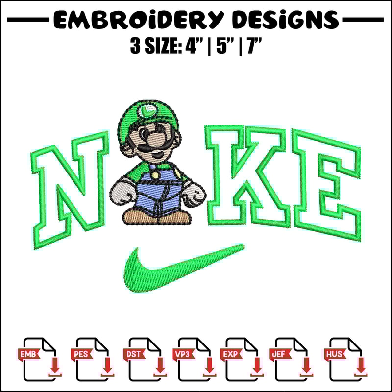 Nike mario green embroidery design, Mario embroidery, Nike design, Embroidery shirt, Embroidery file, Digital download.jpg