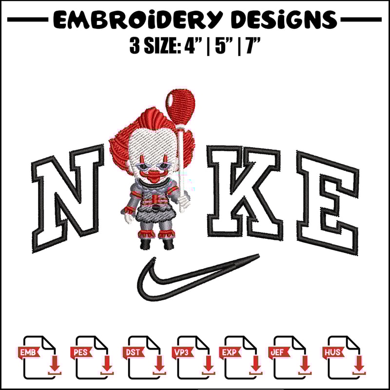 Nike pennywise embroidery design, Horror embroidery, Nike design, Embroidery shirt, Embroidery file, Digital download.jpg