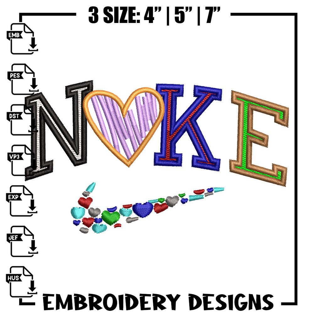 Nike heart color embroidery design, Logo embroidery, Nike design, Embroidery shirt, Embroidery file, Digital download.jpg