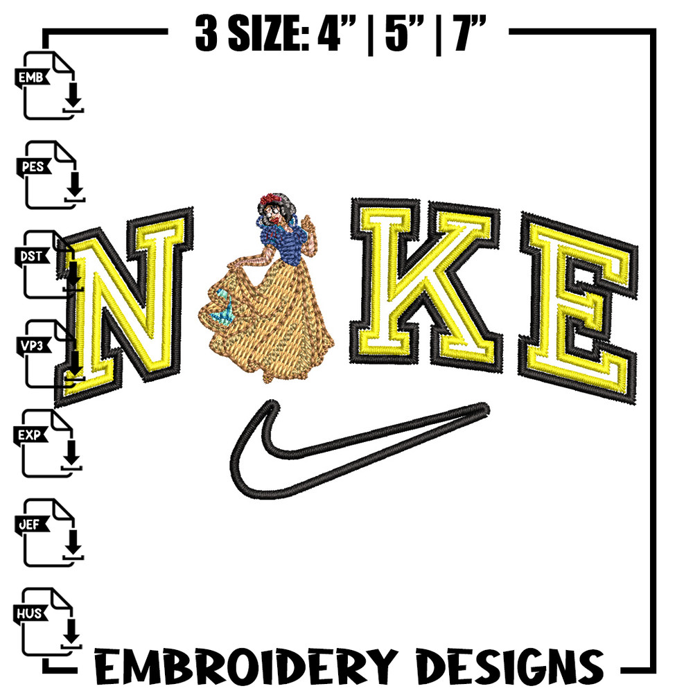 Nike snow white embroidery design, Disney embroidery, Nike design, Embroidery shirt, Embroidery file,Digital download.jpg