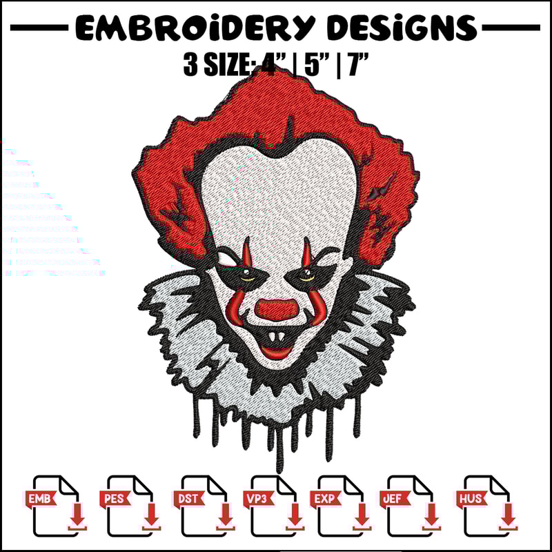 Pennywise Embroidery design, Pennywise Halloween Embroidery, Embroidery File, halloween design, Digital download..jpg