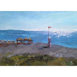 Morning beach Painting 5x7" ORIGINAL ART Impressionist oil Artwork Signed by artist Marina Chuchko