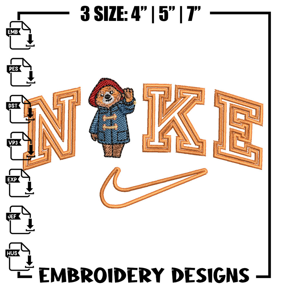 Nike x bear embroidery design, Bear embroidery, Nike design, Embroidery shirt, Embroidery file,Digital download.jpg