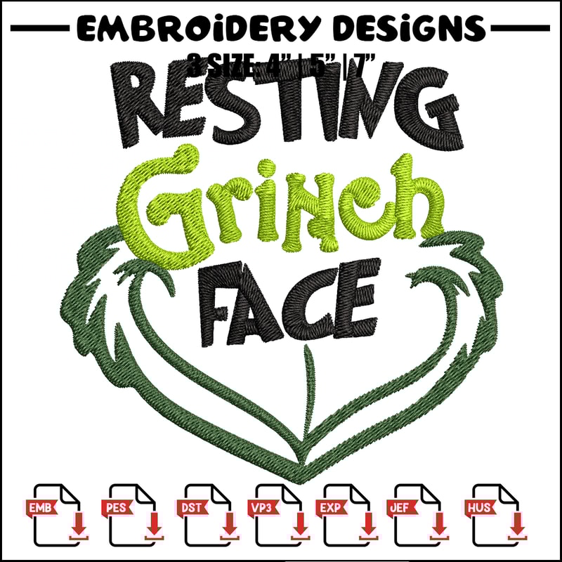 Resting Grinch Face Embroidery design, Grinch christmas Embroidery, Grinch design, Embroidery File, Instant download.jpg