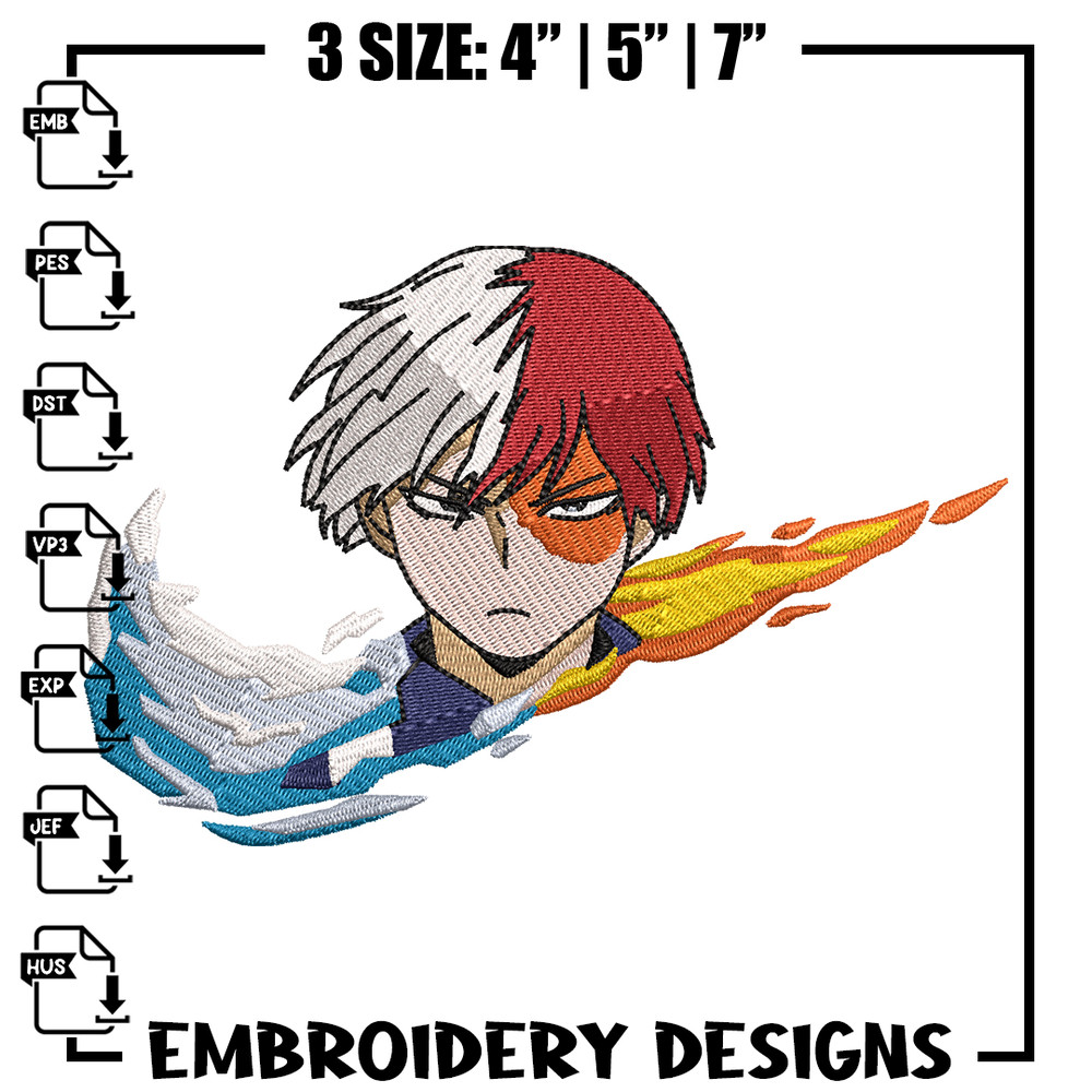 Nike x Todoroki embroidery design, My hero academia embroidery, Nike design, anime design, anime shirt, Digital download.jpg