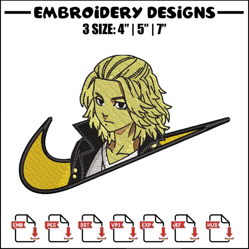 Swoosh Mikey embroidery design, Tokyo Revengers embroidery, Nike design, anime design, anime shirt, Digital download.jpg