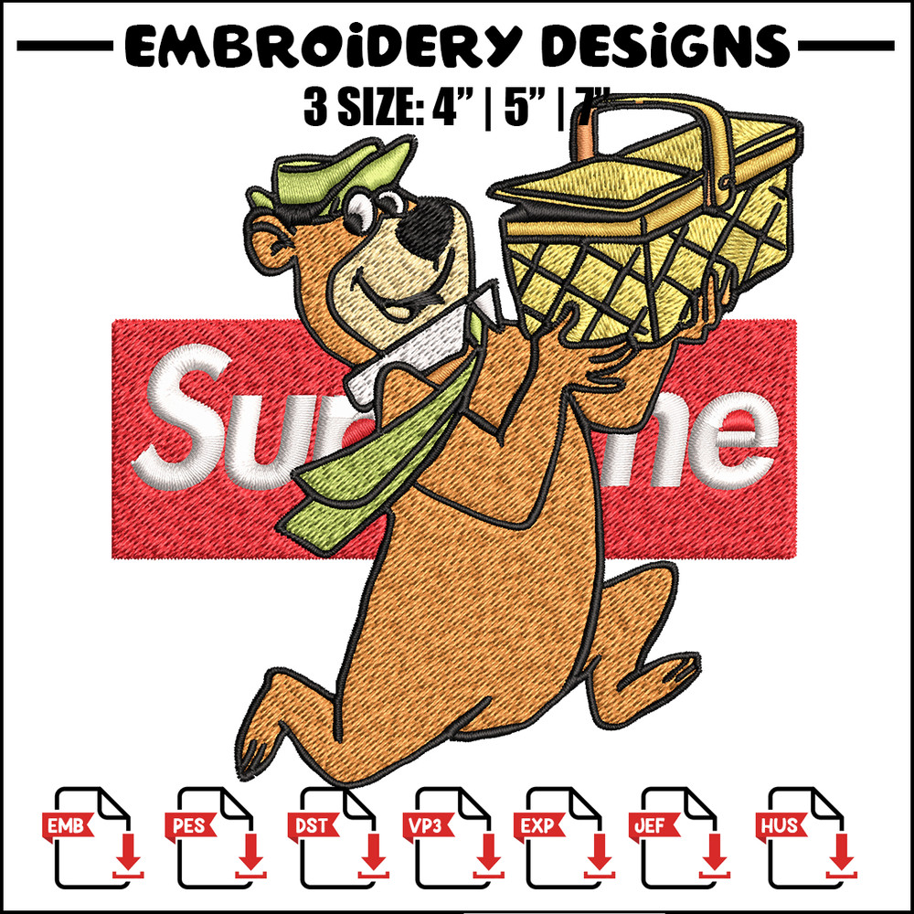 Yogi Bear Supreme Embroidery design, Yogi Bear Embroidery, cartoon design, logo shirt, Embroidery File, Instant download.jpg