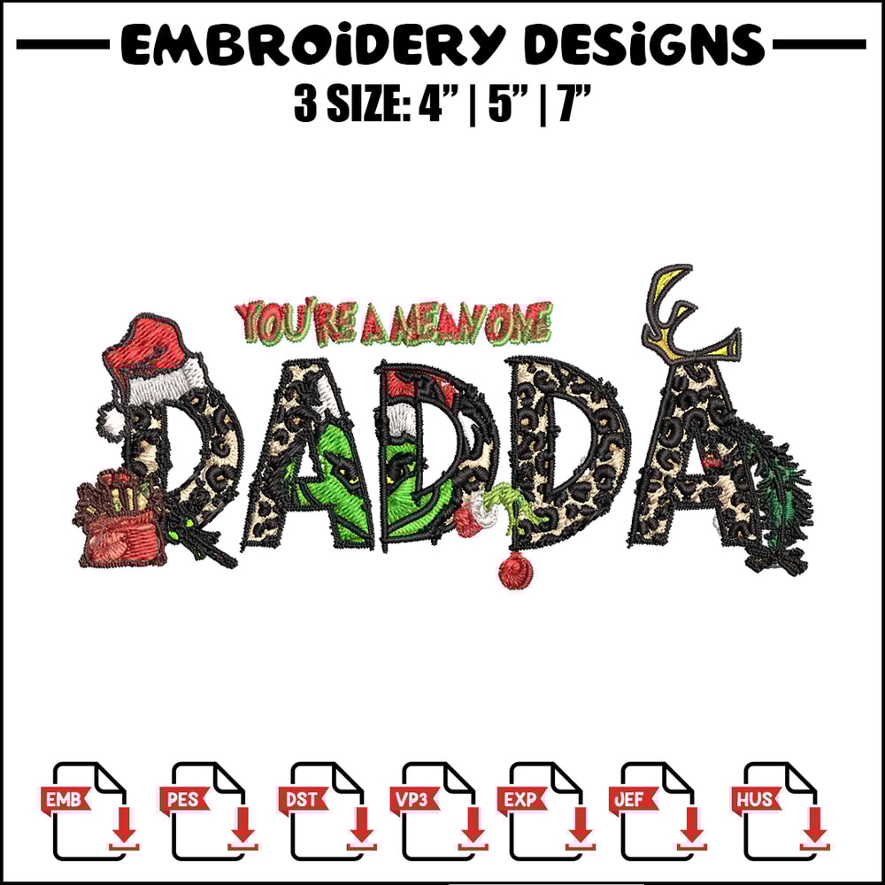 You're One Mean Dadda Grinch Christmas Embroidery design, Grinch Christmas Embroidery, Grinch design, Digital download..jpg