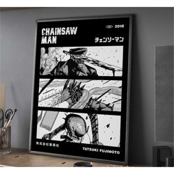chainsaw man poster 3 scenes anime print gore